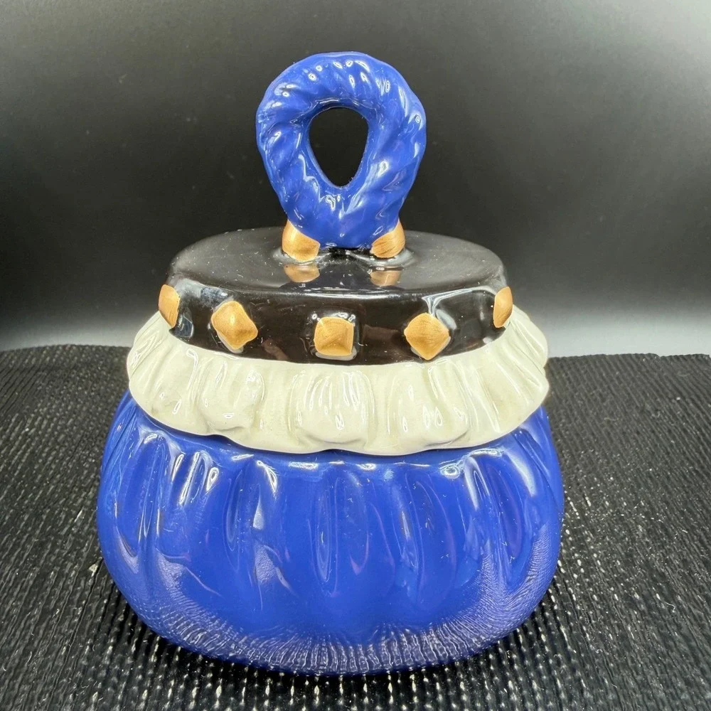 David's Cookies Ceramic‎ Purse Cookie Jar Mini Blue Handbag Lidded Trinket Box